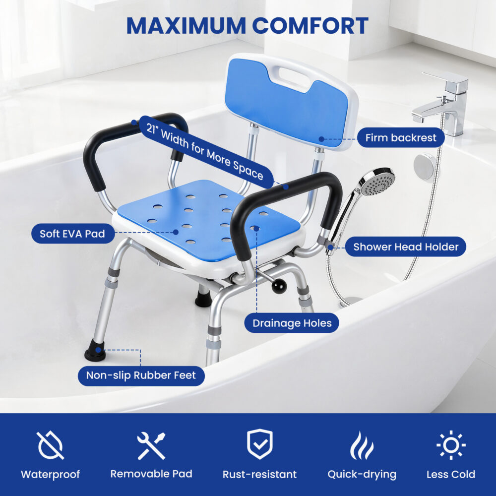 Deluxe Swivel Shower Chair with Arms & Back