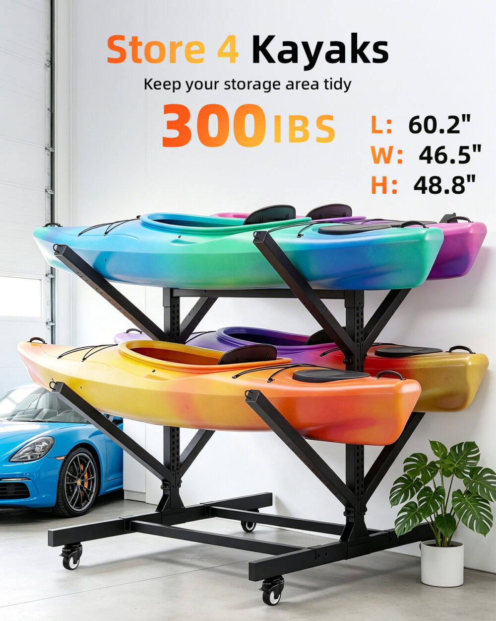 Kayak Storage Rack with Wheels
